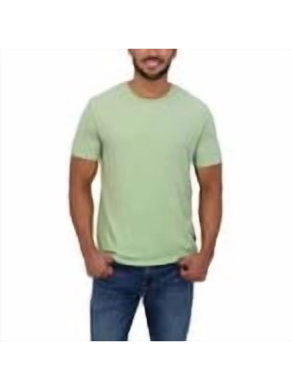 - Crewneck Ribbed Collar Side Slip Hem Short Sleeve Jersey Tee (Green, S)