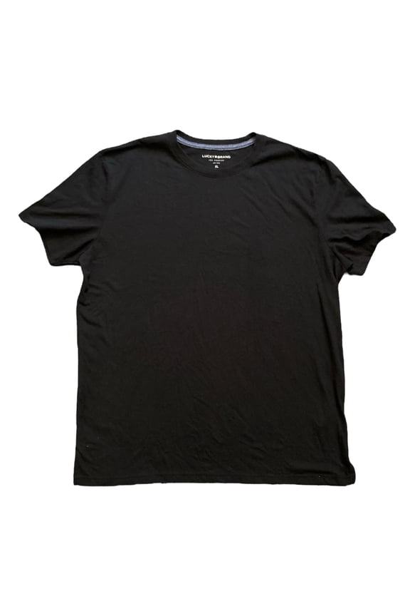 Crewneck Ribbed Collar Side Slip Hem Short Sleeve Jersey Tee (Jet Black, L)