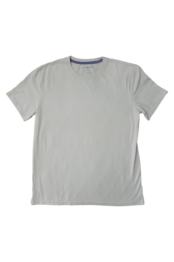 Crewneck Ribbed Collar Side Slip Hem Short Sleeve Jersey Tee (Lunar Rock, S)