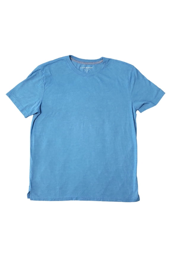 Crewneck Ribbed Collar Side Slip Hem Short Sleeve Jersey Tee (Vallarta Blue, S)