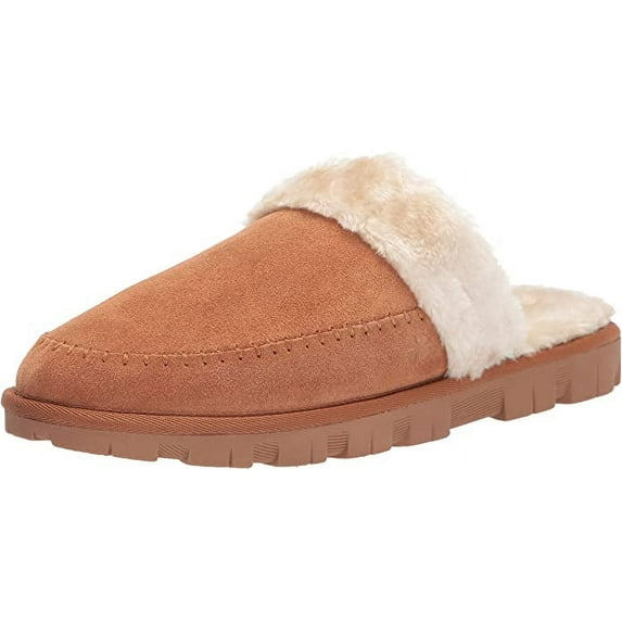Lucky Brand Domain Cognac Suede Fur Lined Slip On Round Toe Suede Casual Slipper (Cognac, 7)