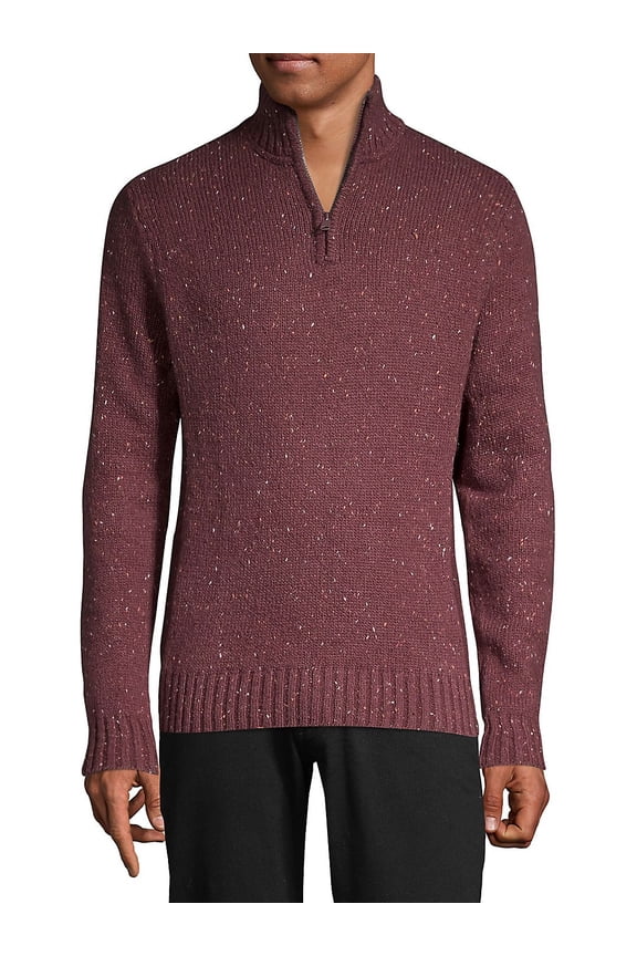 Donegal Half Zip Mock Neck Sweater, Heather Burgundy, S