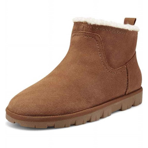 Lucky Brand Dweller Cognac Faux Shearling Round Toe Pull On Ankle Casual Booties (Cognac, 9)