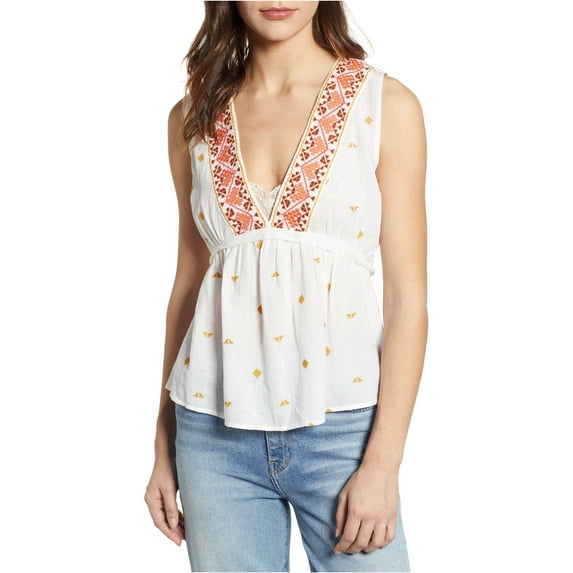 Lucky Brand Embroidered Sleeveless Romantic Top Lucky White L