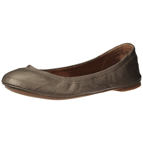Lucky Brand Emmie Pewter Classic Ballet Leather Flat Slip On Rounded Toe Shoes Wide (Pewter, 10)