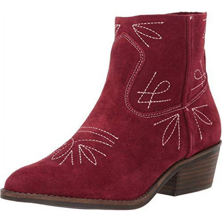 Lucky Brand Floriniah Red Suede Ankle Boots Fashion Block Heel