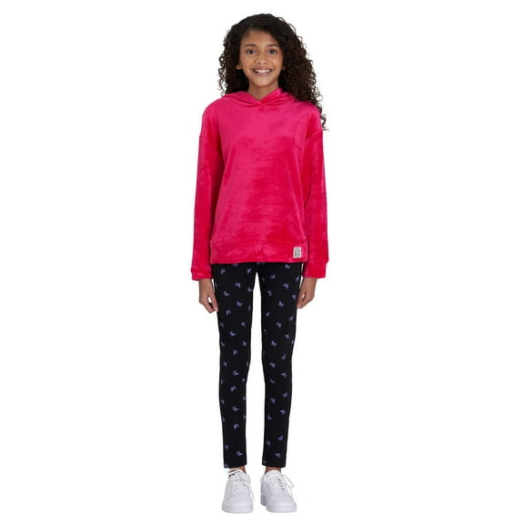 Lucky Brand Girl's Youth 2-Piece Plush Velour Hoodie & Leggings Set-Red / L