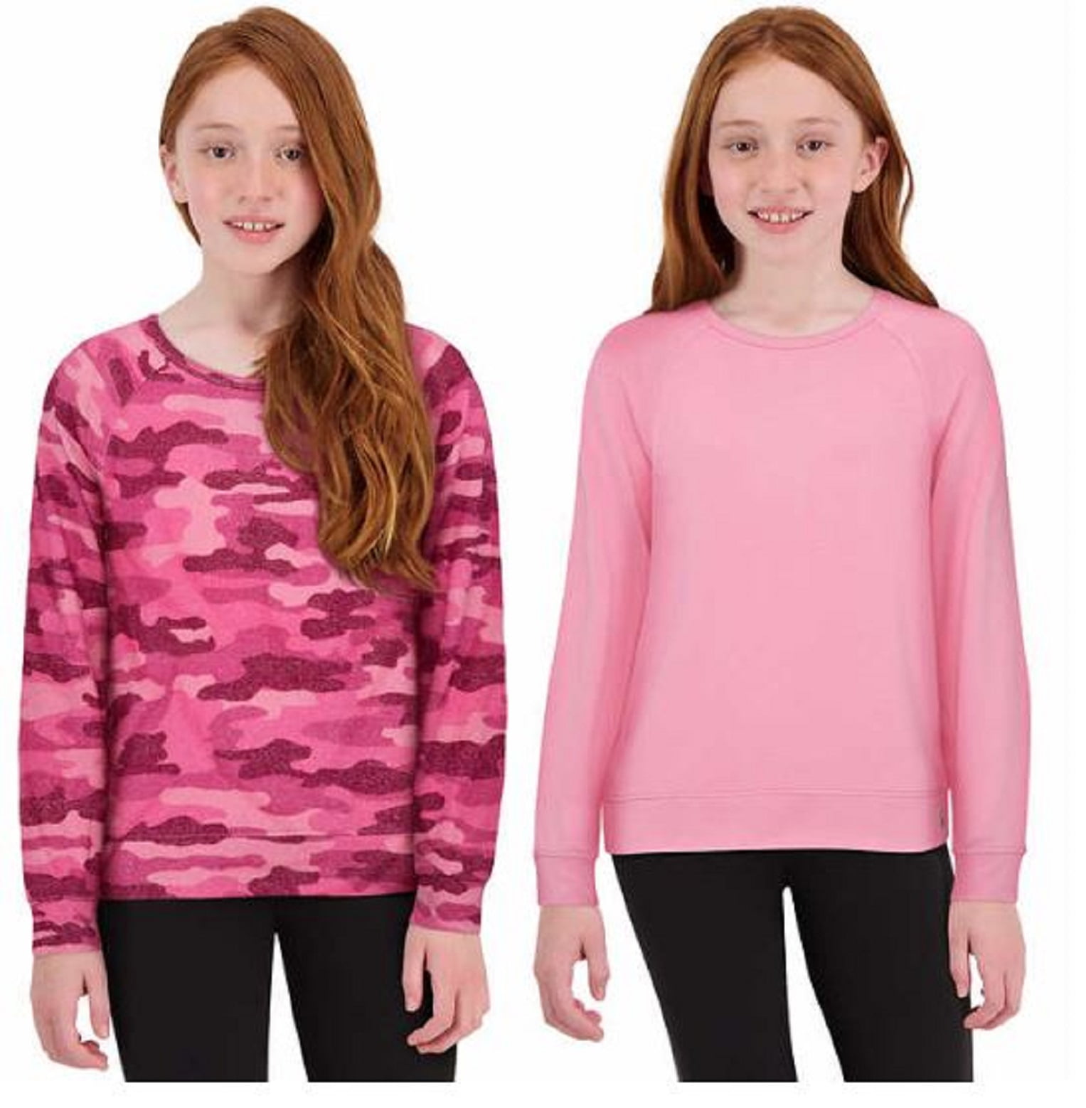 Lucky Brand Youth Girl's 2-Pack Long Sleeve Tee Knit Top Camo Sweatshirt 