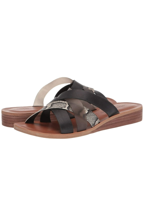 Hallisa Black Snake Multi Band Slide Open Toe Flat Low Heel Sandals