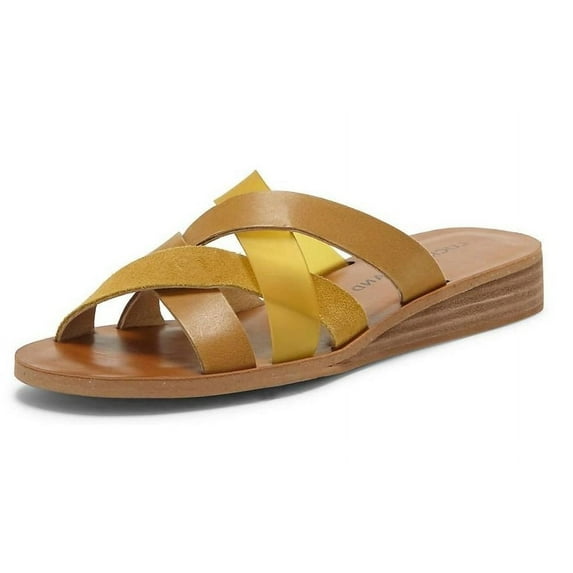 Lucky Brand Hallisa Golden Yellow Multi Band Slide Open Toe Flat Low Heel Sandal (Golden Yellow, 7.5)