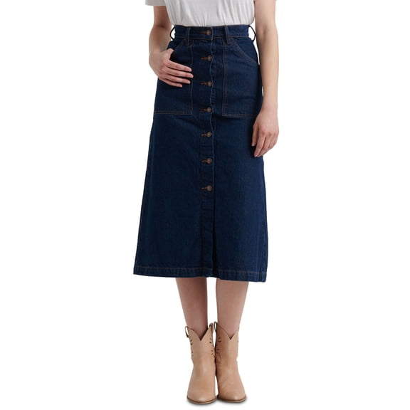 Lucky Brand High Rise Button Up Midi Jean Skirt Livingston 25