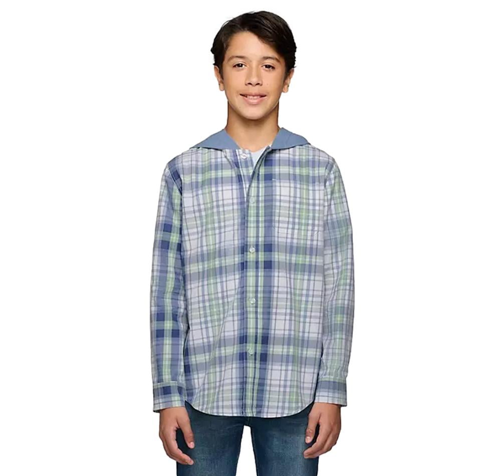 Lucky Brand Hooded Woven Shirt in Green Plaid Size Large