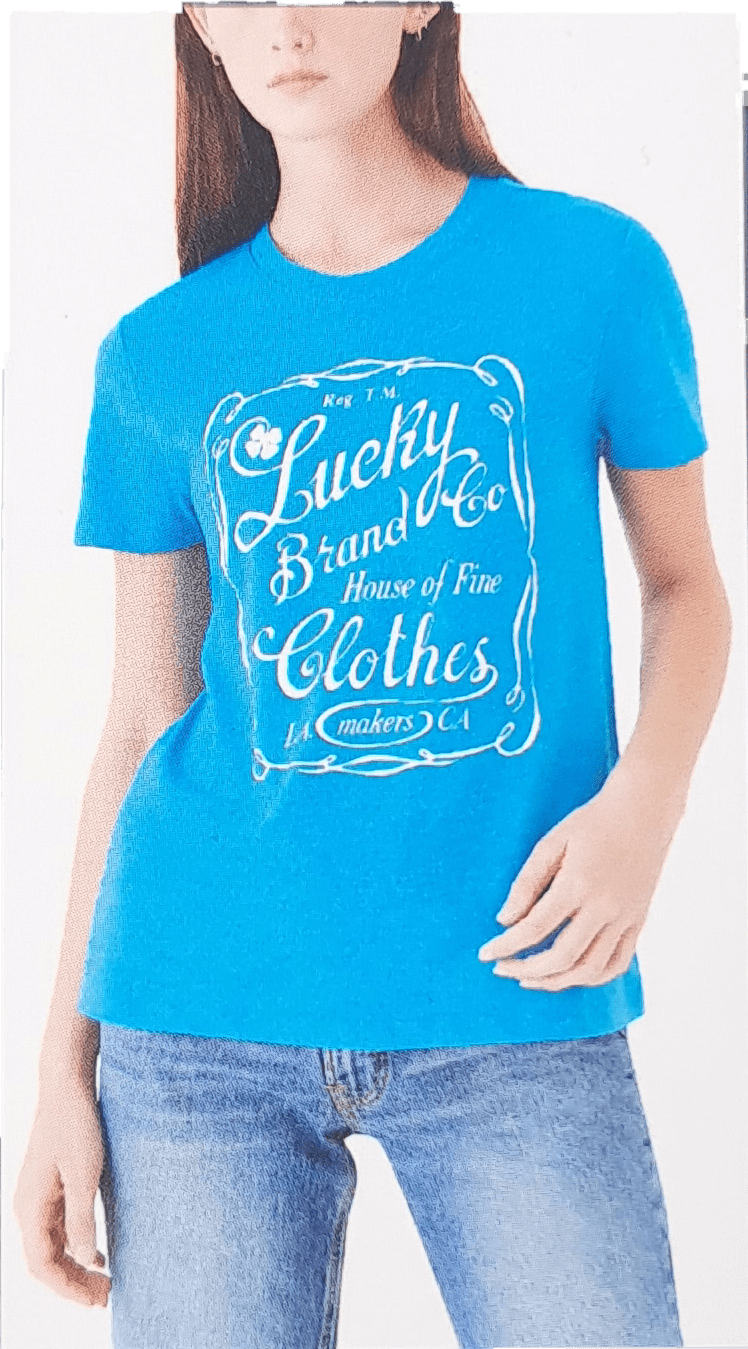 Lucky Brand Shirt Womens Medium Graphic Tee Blue Hamsa Print Soft Comfort