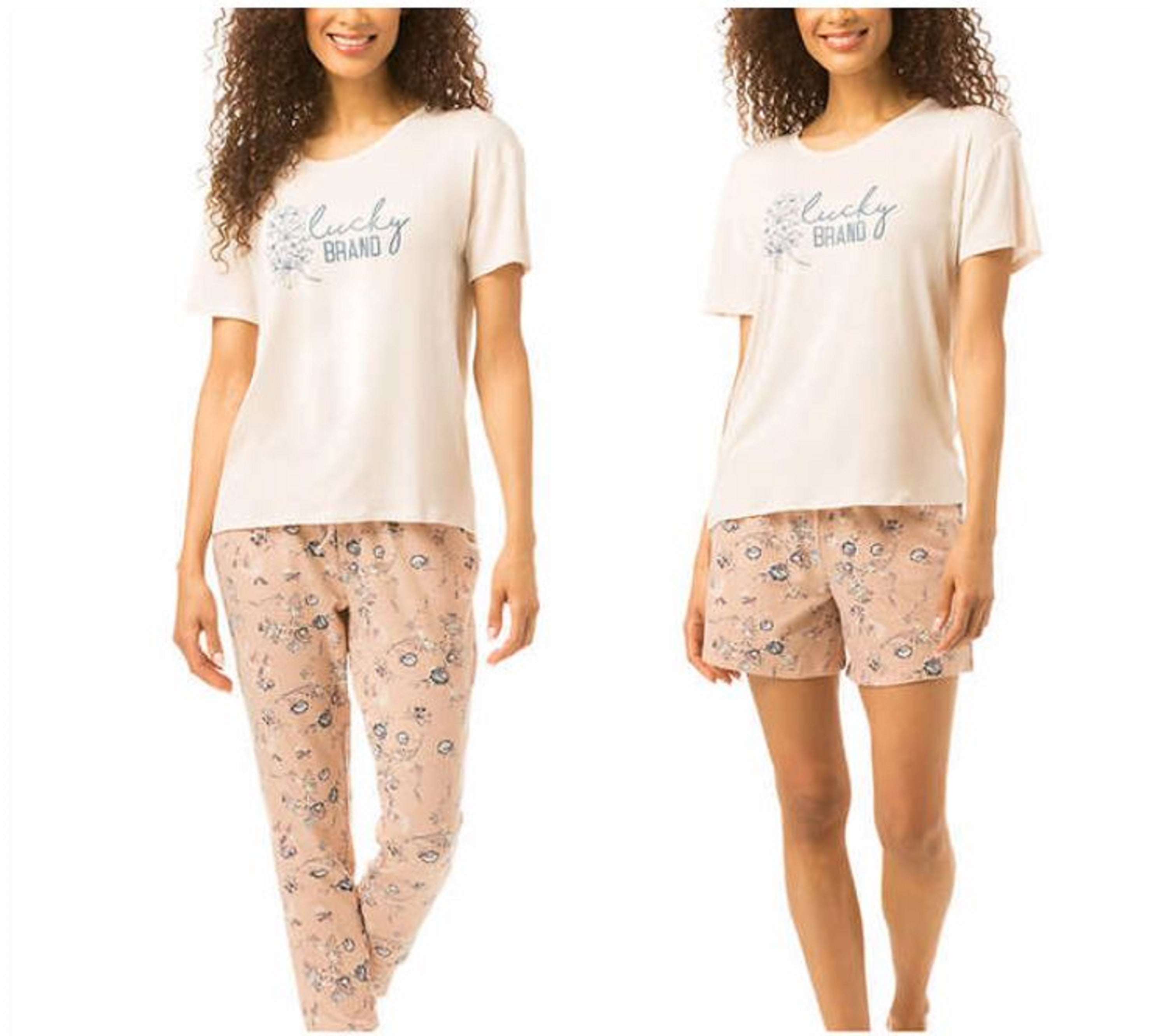Lucky Brand Ladies 3-piece Pajama Set, Top/Pant/Short set (Pink Floral,  X-Large)