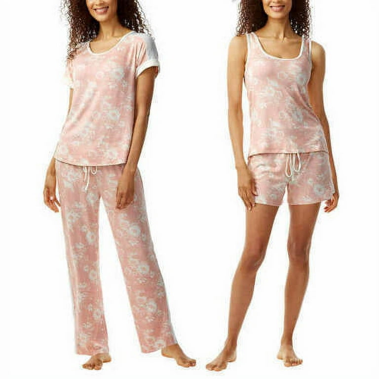 Lucky Brand Ladies 4-Piece Pajama Set Sleepwear Pink Floral Size Medium