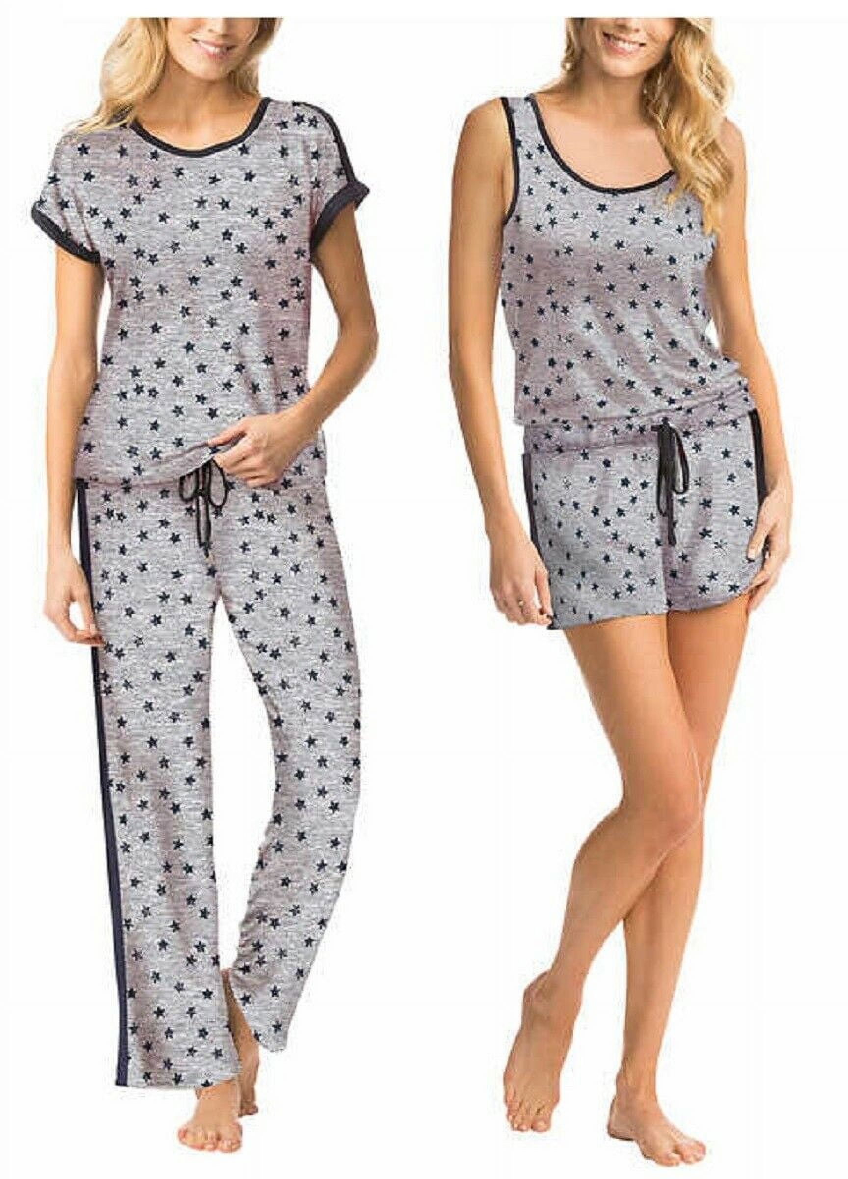 Lucky Brand Ladies' 4 piece PJ Set Nightwear (Grey Star, Large)