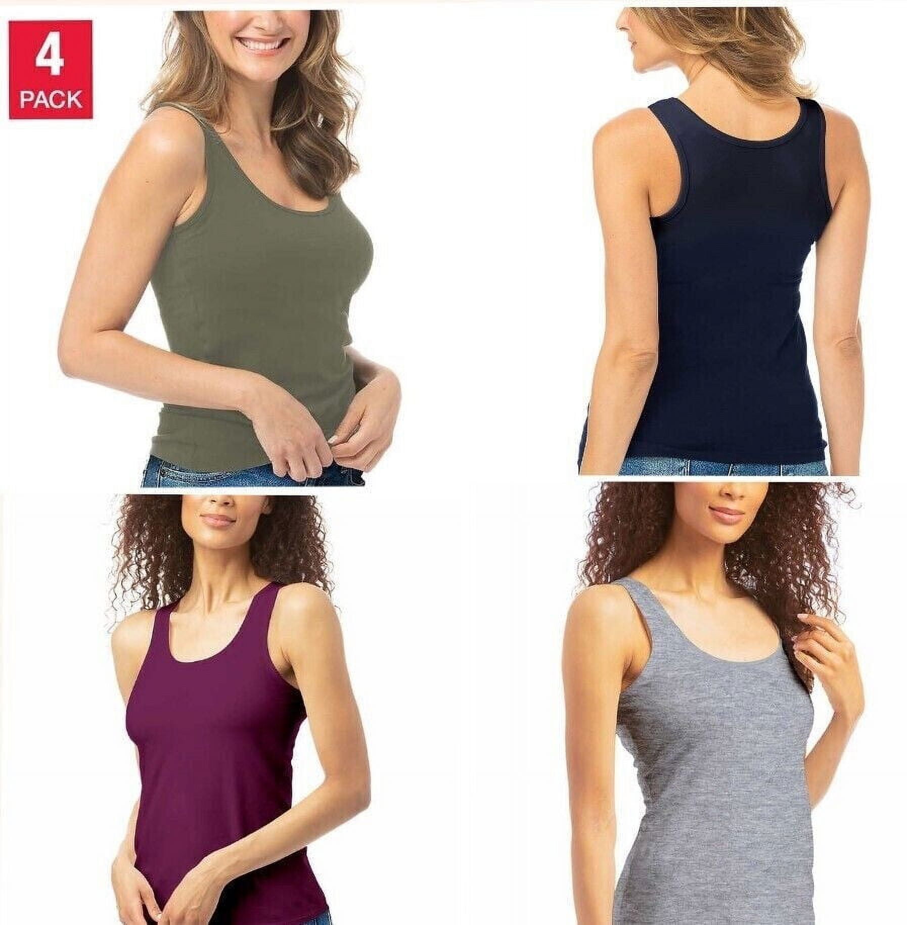 Lucky Brand Ladies' Cotton Stretch Tank Top 4 Pack, Red/Gray/Blue/Olive  Small 