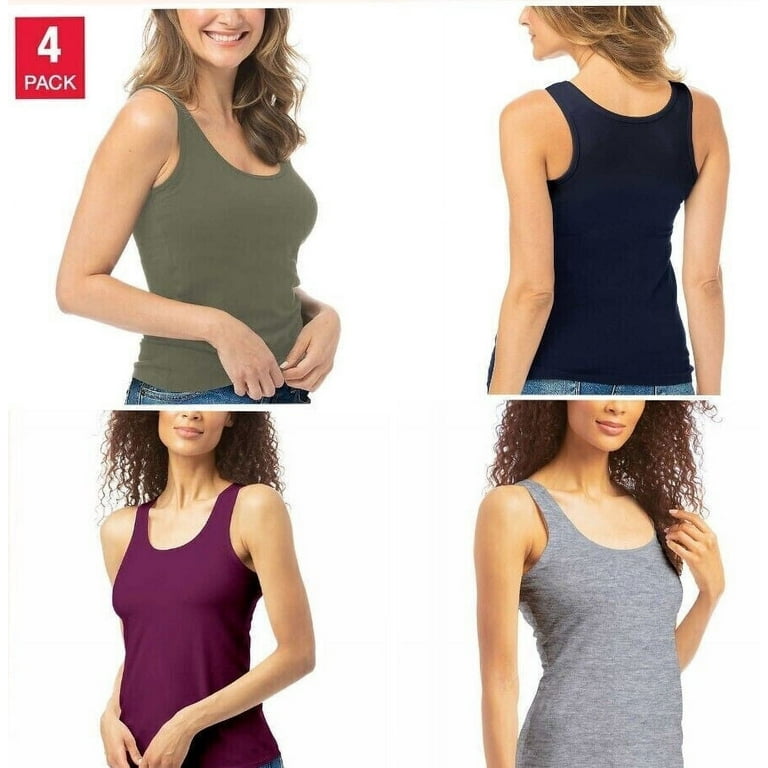 Lucky Brand Ladies' Cotton Stretch Tank Top 4 Pack, Red/Gray/Blue