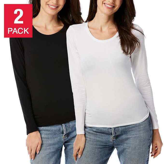 Lucky Brand Ladies Long Sleeve Tee, 2-pack (Black and white, M