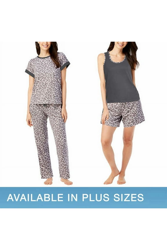 Ladies' Size Large, 4-Piece Pajama Set, Gray Leopard