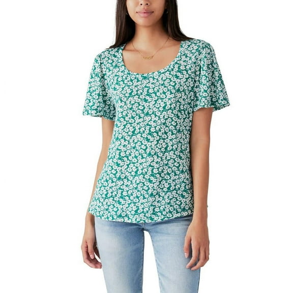 Lucky Brand Ladies' Size XXL, Flutter Sleeve Top, Green Multi Print