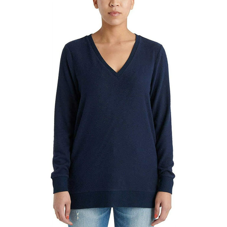 Lucky Brand Ladies' V-Neck Tunic Long Sleeves Pullover Light Sweater Navy S  