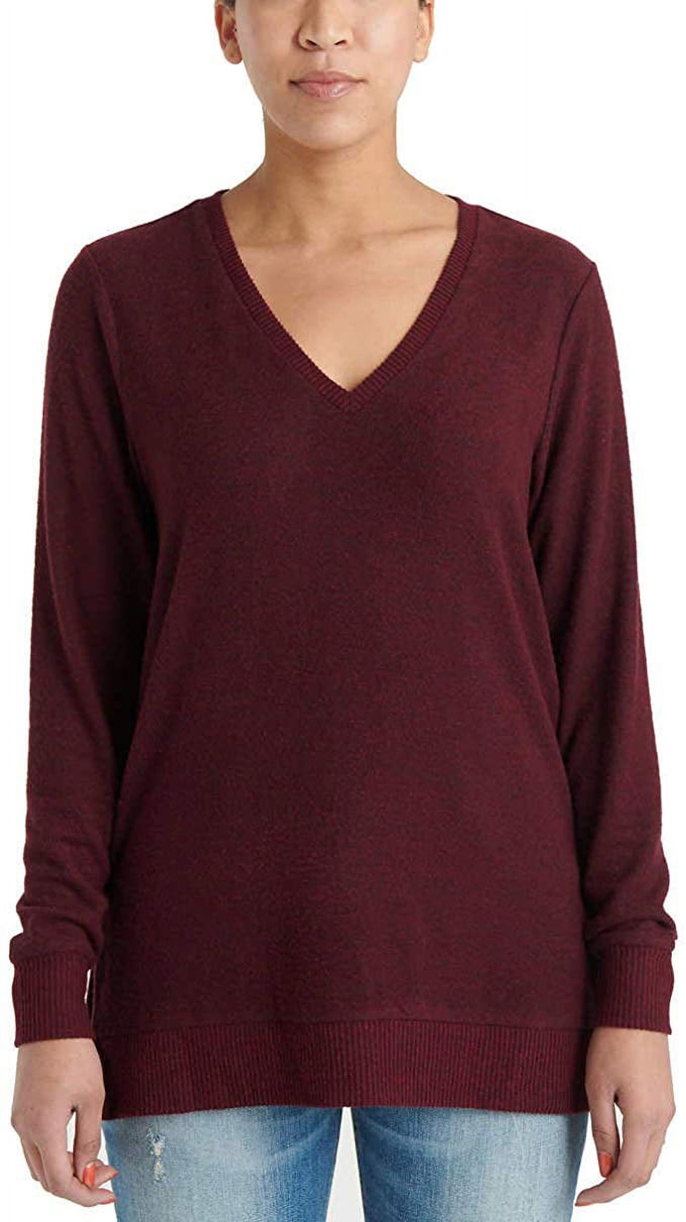 Lucky Brand Ladies' V-Neck Tunic Long Sleeves Pullover Light Sweater Wine M  