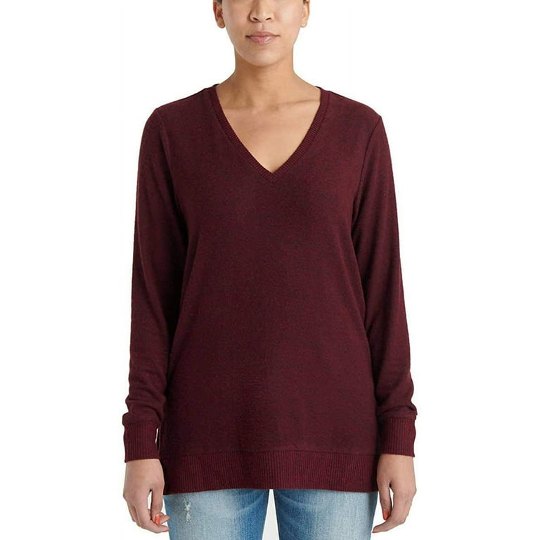 Lucky Brand Ladies' V-Neck Tunic Long Sleeves Pullover Light Sweater Wine M