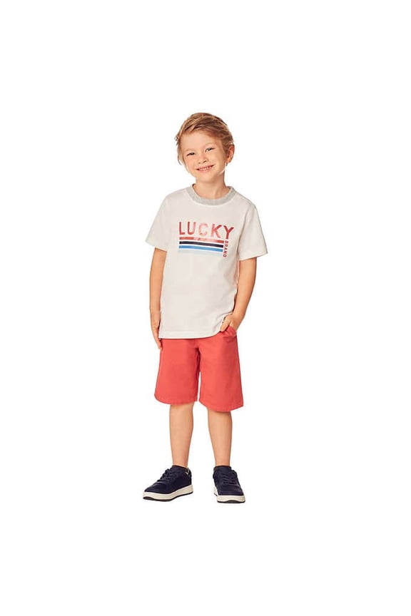 Little Boy's 2 Piece Outfit Set, 1 Shirt, 1 Short (White/Red, 3T)