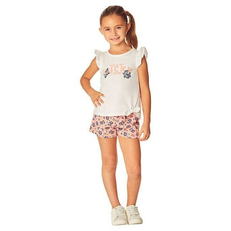 Lucky Brand Little Girl's 2 Piece Outfit Set, 1 Top, 1 Short (Pink/Floral, 2T)