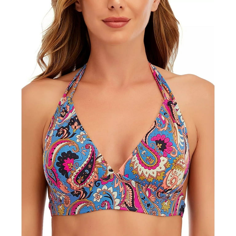 Lucky Brand MULTI Paisley Poolside Charm Halter Swim Top, US D-Cup