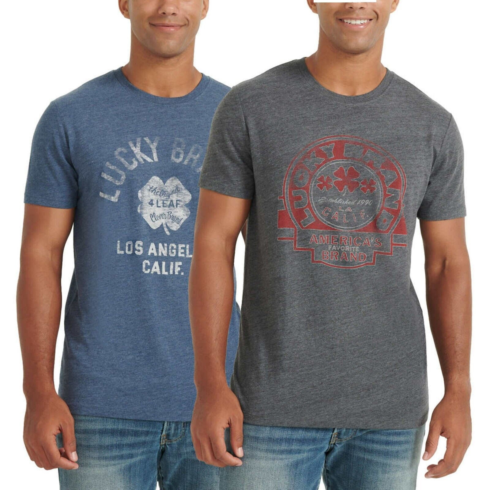 Lucky Brand Men\'s Short Cotton Tee Jersey Print Logo 2-Pack Graphic Soft T-Shirt Blend Sleeve