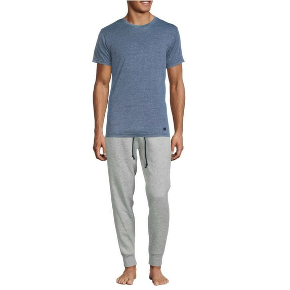 Lucky Brand Men’s 2-Piece Soft Cotton Blend PJ Tee and Pants Lounge Set-Blue / M
