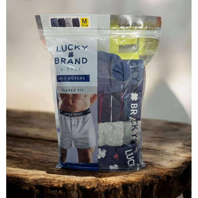 Lucky Brand Men's 4-Pack Knit Boxer, Relaxed Fit, Blue Multi, M(32