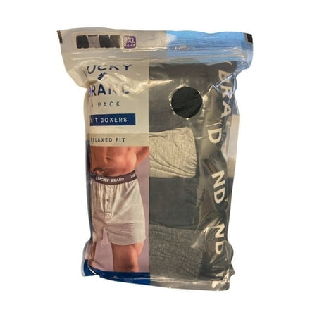 Lucky Brand Men's 4-Pack Relaxed Fit Soft Knit Boxers | Black/Grey | 2XL