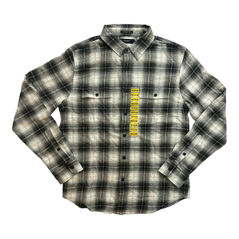 Lucky Brand Men's Button-Down Humboldt Woven Long Sleeve Flannel Shirt  (Black Plaid, M)