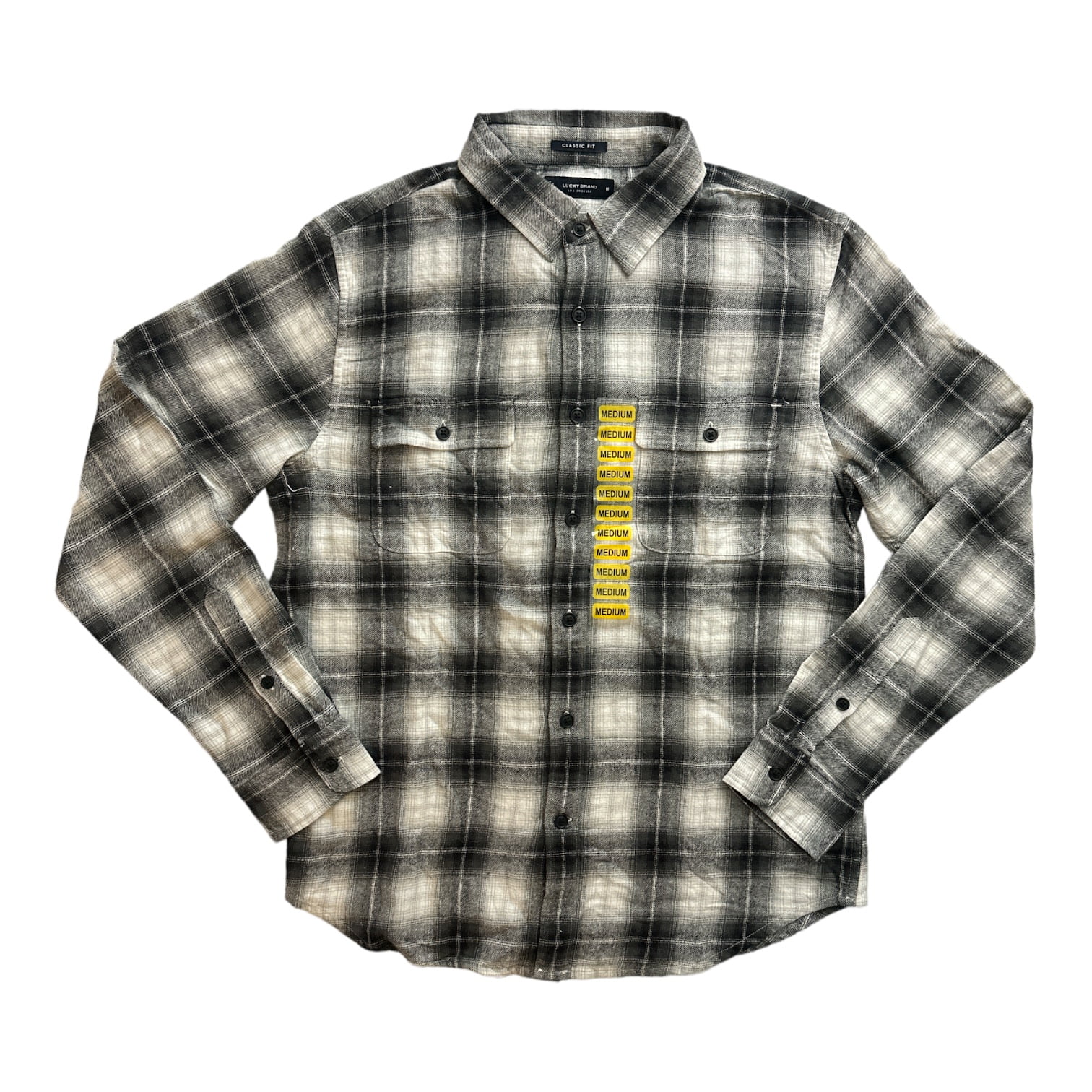Lucky Brand Men's Button-Down Humboldt Woven Long Sleeve Flannel Shirt  (Navy/Yellow Plaid, S) 