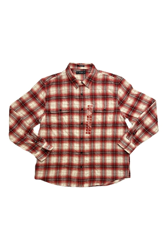 Men's Button-Down Humboldt Woven Long Sleeve Flannel Shirt (Red Plaid, S)
