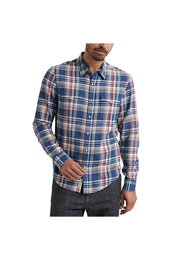 Men's Casual Long Sleeve Shirt, Indigo/Orange, S