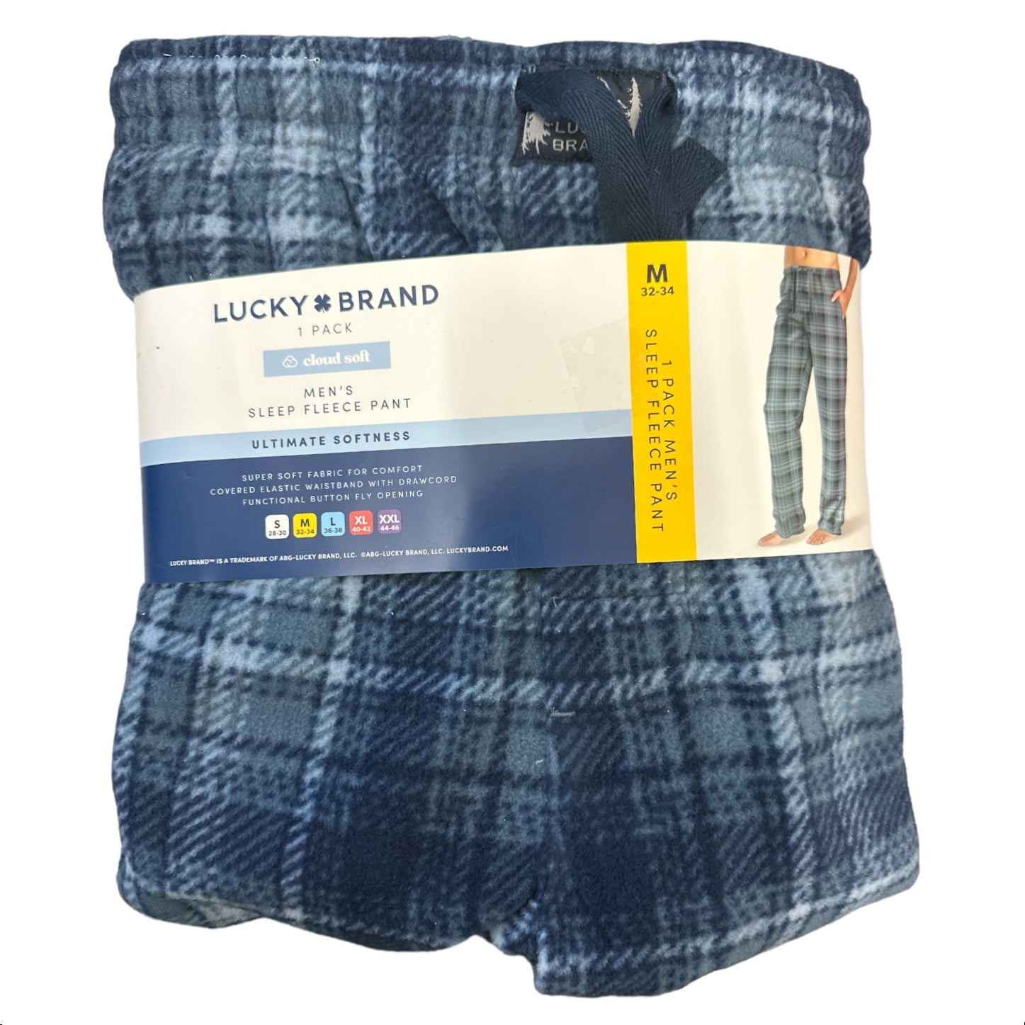 Lucky Brand Men's Cloud Soft Fleece Drawstring Waist Sleep Pant (Blue  Plaid, M) 