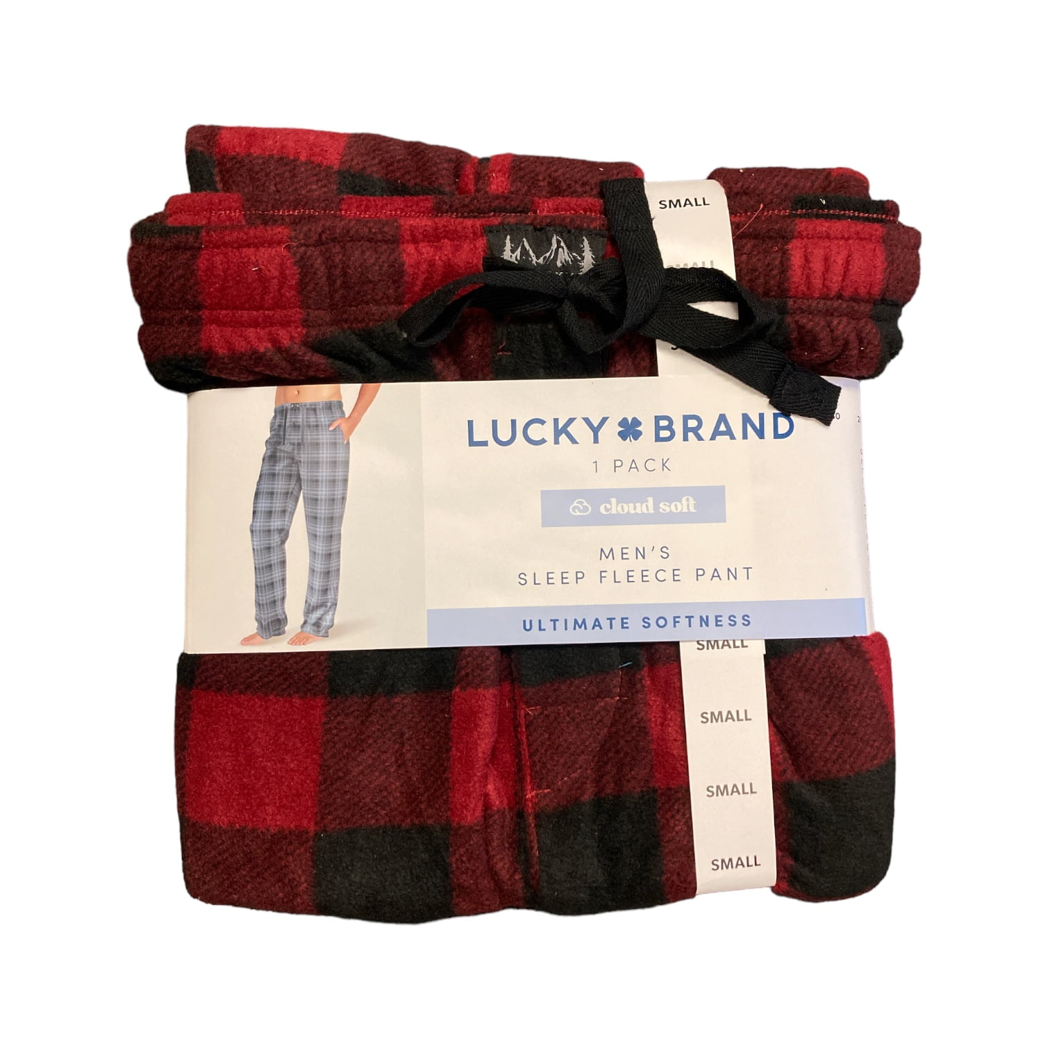 Lucky Brand Men's Cloud Soft Fleece Drawstring Waist Sleep Pant (Red Plaid,  S) 