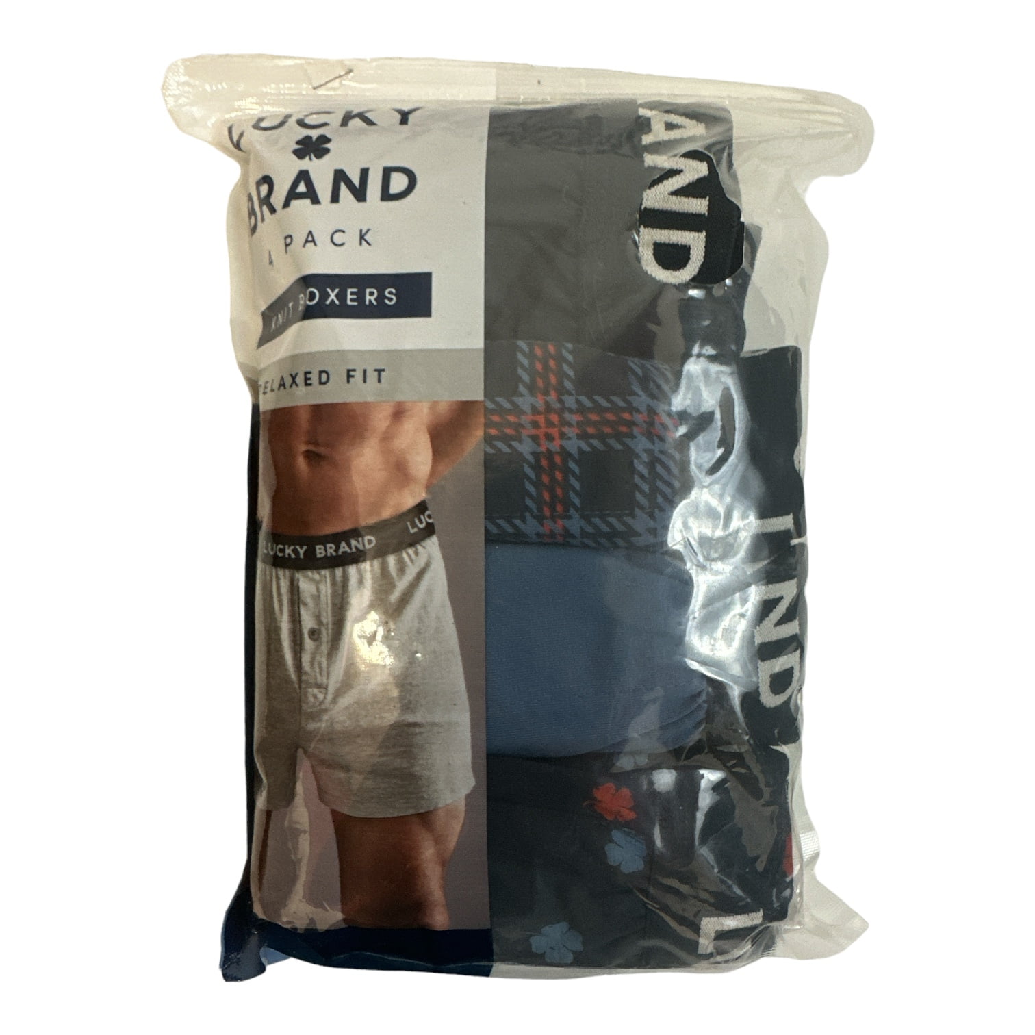 Lucky Brand Men's Soft Knit Boxer Underwear 4-Pack in Blue/Print