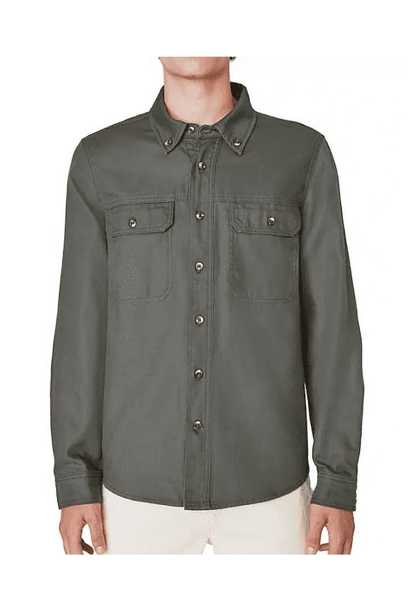 Men's Long Sleeve Button Down Shirt Jacket (Raven, L)