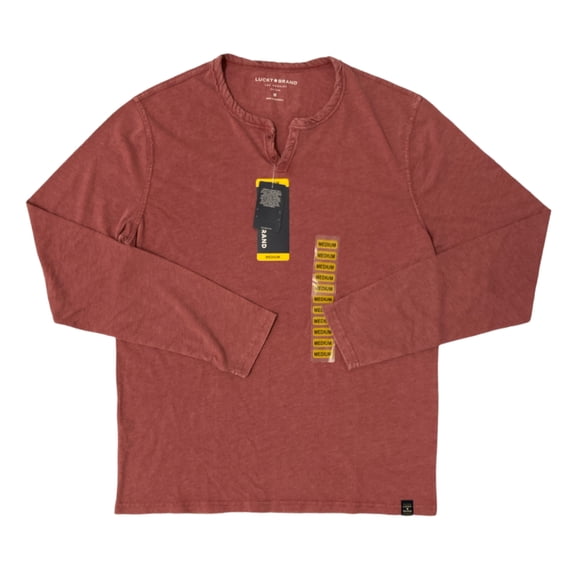 Lucky Brand Men's Long Sleeve Triblend Notch Neck Henley (Rumba Red, XL)