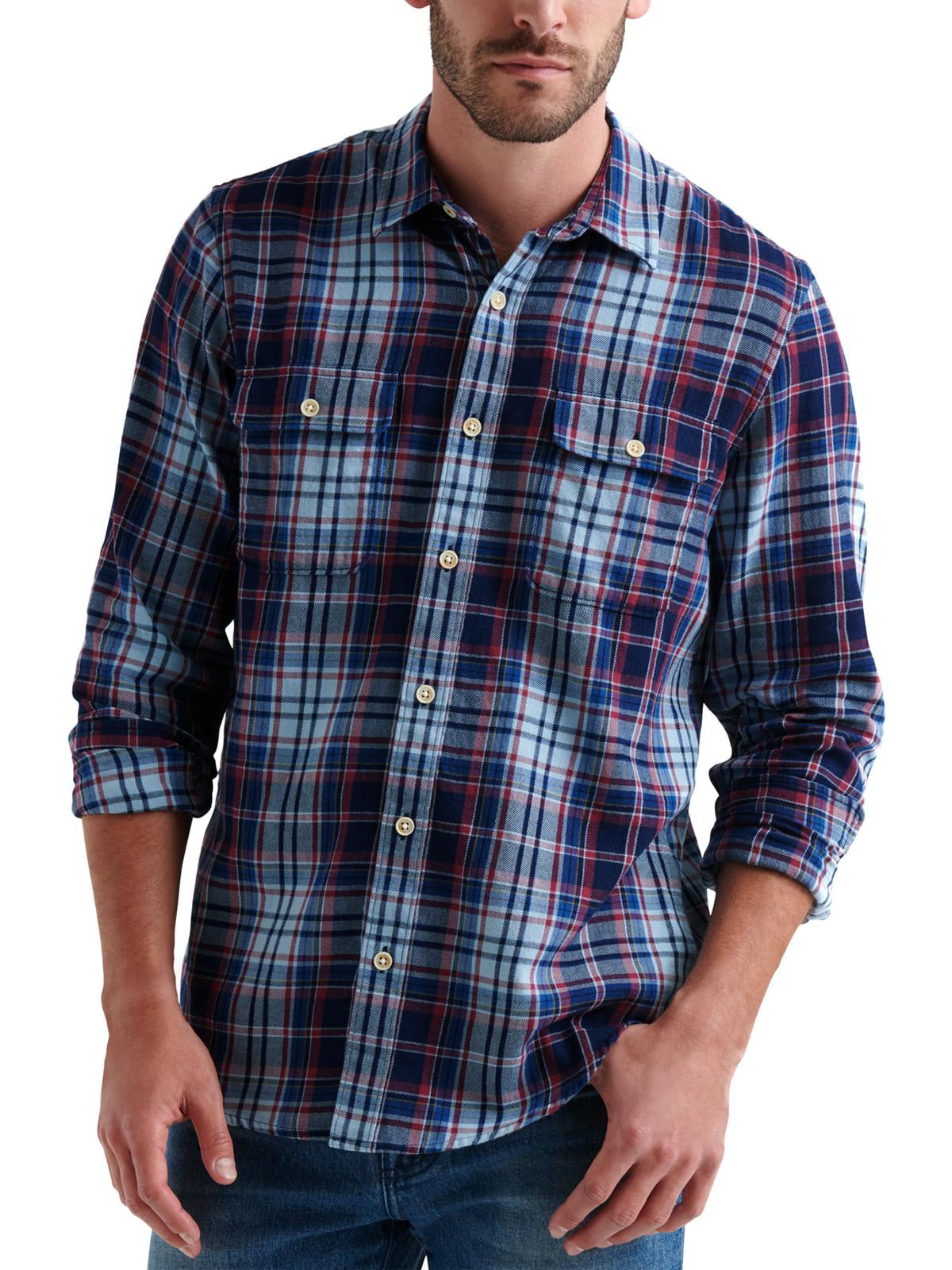 Lucky Brand Men's Two-Pocket Workwear Plaid Shirt (Blue Plaid, Small) 