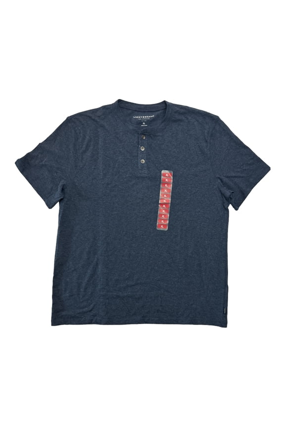 Men's Short Sleeve Henley Three Button Tee (American Navy, S)