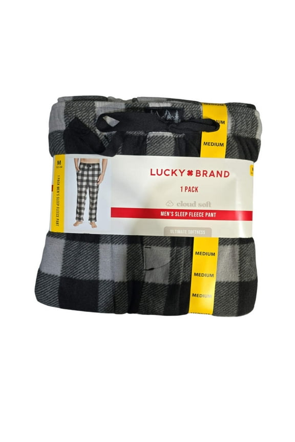 Lucky Brand Men's Sleep Fleece Pant, Gray/Black, Medium