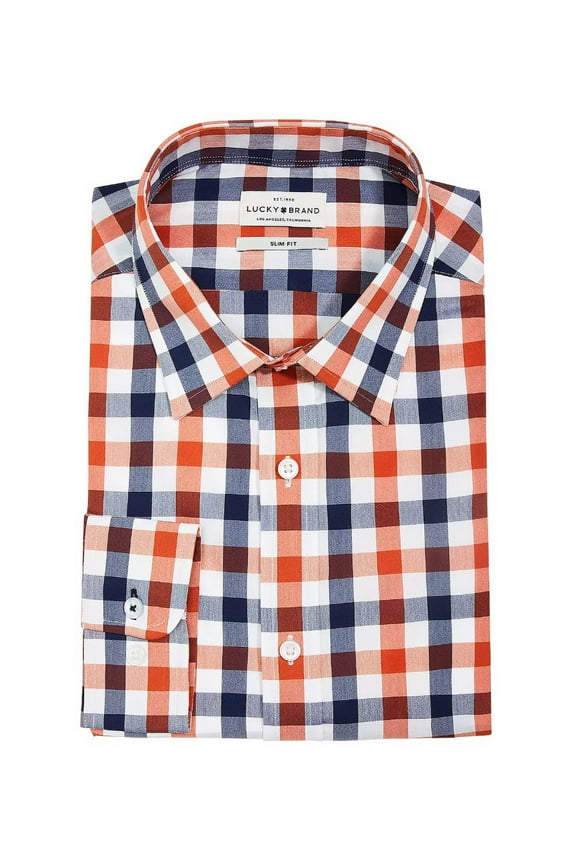 Men's Slim-Fit Moisture-Wicking Check Dress Shirt Size S 14-14-1/2