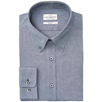 Lucky Brand Men's Slim-Fit Performance Stretch Space Dyed Solid Indigo Dress Shirt - Indigo - Size 15.5 32/33