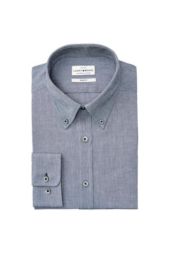 Men's Slim-Fit Performance Stretch Space Dyed Solid Indigo Dress Shirt - Indigo 15.5 32/33